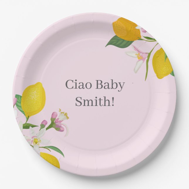 Plato De Papel Lemon Baby Shower, Ciao Baby, Tema Italiano (Anverso)