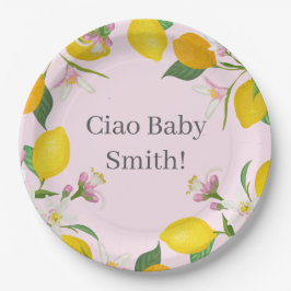 Plato De Papel Lemon Baby Shower, Ciao Baby, Tema Italiano