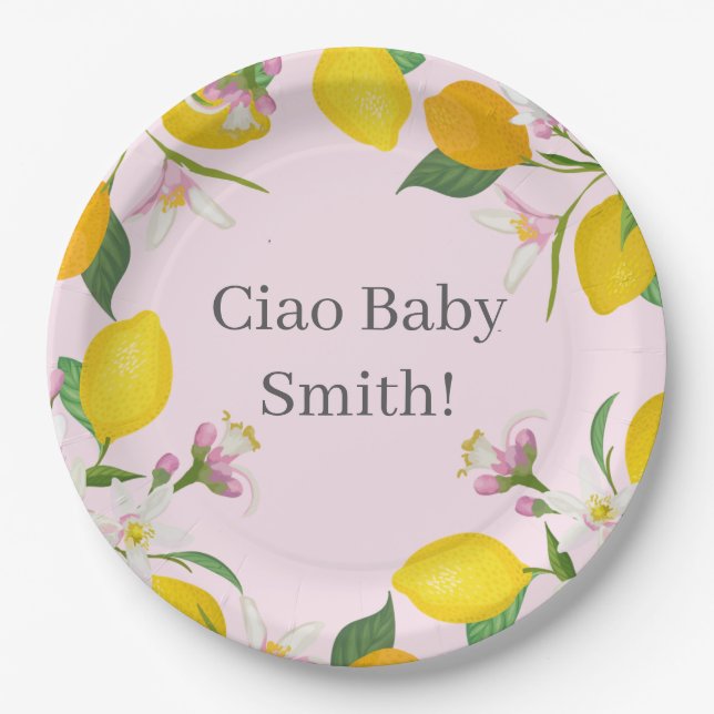 Plato De Papel Lemon Baby Shower, Ciao Baby, Tema Italiano (Anverso)