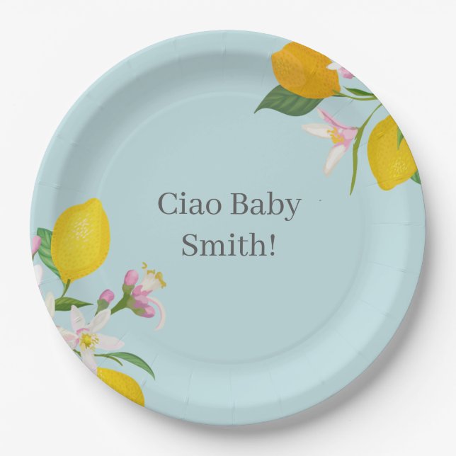 Plato De Papel Lemon Baby Shower, Ciao Baby, Tema Italiano (Anverso)