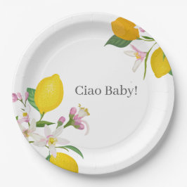 Plato De Papel Lemon Baby Shower, Ciao Baby, Tema Italiano