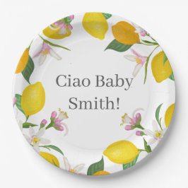 Plato De Papel Lemon Baby Shower, Ciao Baby, Tema Italiano