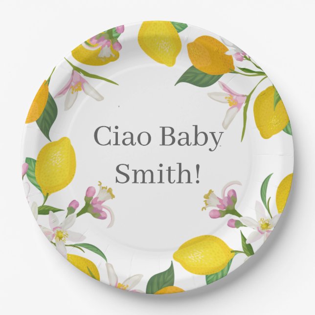 Plato De Papel Lemon Baby Shower, Ciao Baby, Tema Italiano (Anverso)