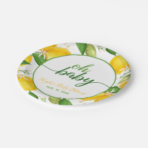 Plato De Papel Lemon Baby Shower Plate - Oh Baby - Personalizado