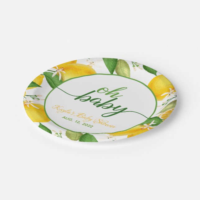 Plato De Papel Lemon Baby Shower Plate - Oh Baby - Personalizado (Angular)