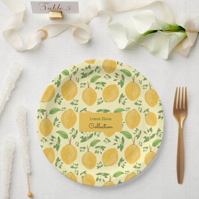 Plato De Papel Lemon Bloom Collection patterned yellow (Boda)
