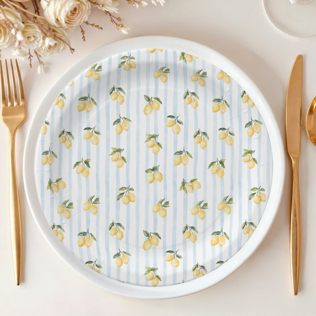 Plato De Papel Lemon Blue Italian Bridal Shower (Subido por el creador)