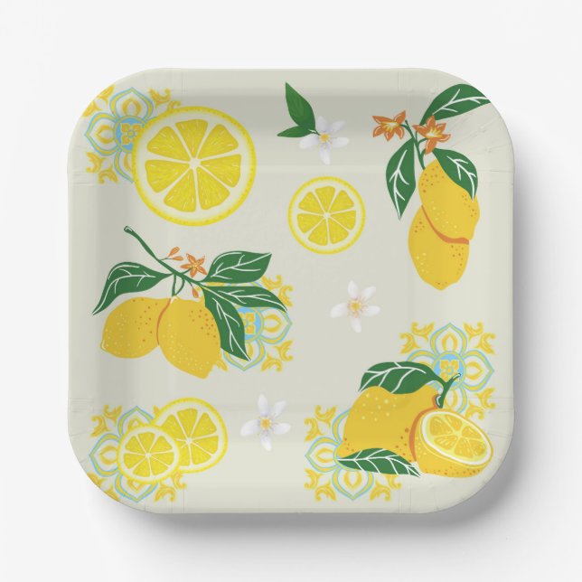 Plato De Papel Lemon Floral (Anverso)