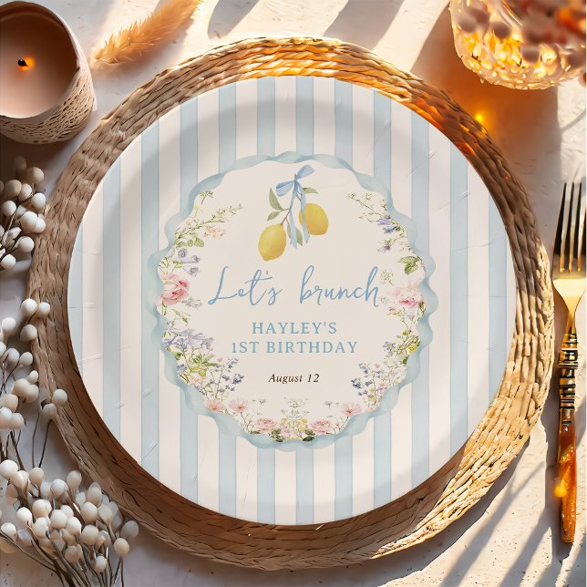 Plato De Papel Lemon Floral Blue Bows Paper Plate (Subido por el creador)