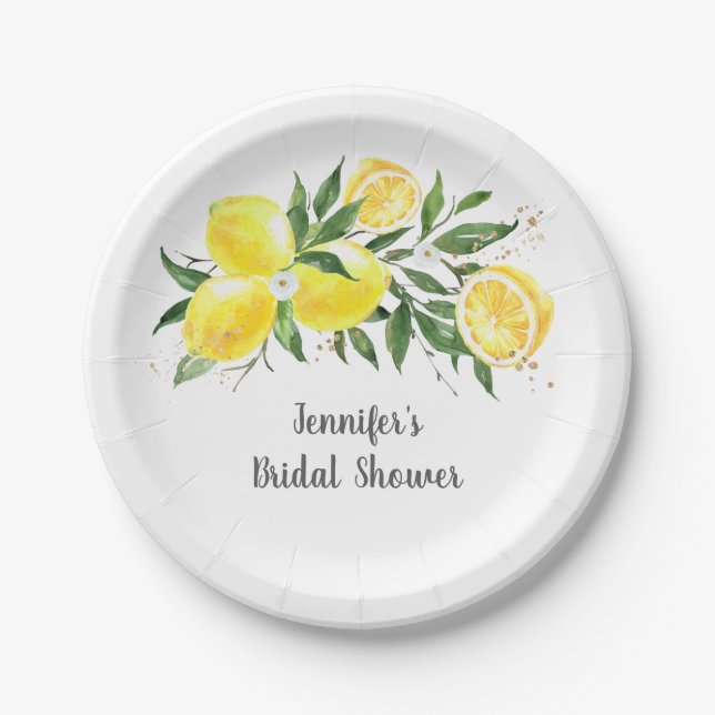 Plato De Papel Lemon Greenery Gold Bridal Shower (Anverso)