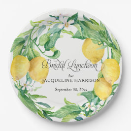 Plato De Papel Lemon Leaf Greenery Floral Wreath Bridal Luncheon