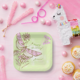 Plato De Papel Lemon Lime Pink Butterfly