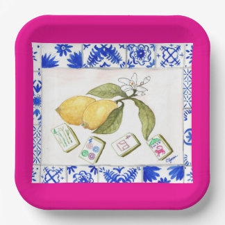 Plato De Papel lemon mahjong fuchsia