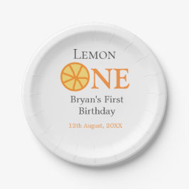 Plato De Papel Lemon one feliz primer cumpleaños naranja retro gr