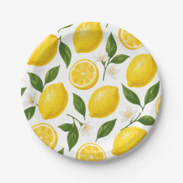 Plato De Papel Lemon Pattern Design | Fresh Citrus Summer Print 