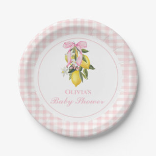 Plato De Papel Lemon Pink Bow preppy Ducha de bebé Coquette