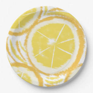 Plato De Papel Lemon Swirl Abstract Fiesta