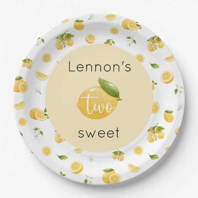 Plato De Papel Lemon Two Sweet 2º cumpleaños (Anverso)