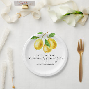 Plato De Papel Lemon Watercolor Watercolor Ducha de novia
