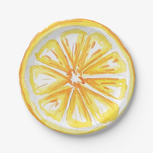 Plato De Papel Lemon Yellow Citrus Retro Modern Baby Shower  (Anverso)