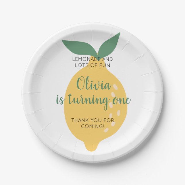 Plato De Papel Lemonade and Turning One Lemon Primer cumpleaños (Anverso)