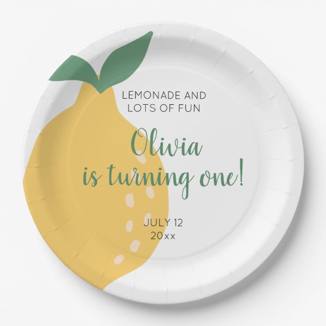 Plato De Papel Lemonade Lots Turning One Lemon First Birthday (Anverso)