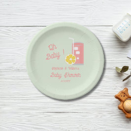 Plato De Papel Lemonade Rosa Moderno Oh Fiesta Baby Shower