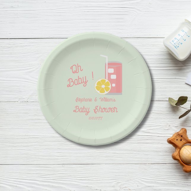 Plato De Papel Lemonade Rosa Moderno Oh Fiesta Baby Shower (Subido por el creador)