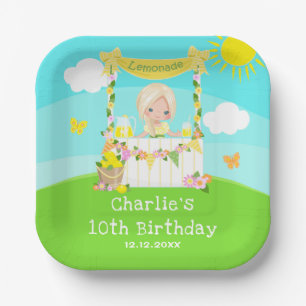 Plato De Papel Lemonade Stand Birday Blonde Hair Chica