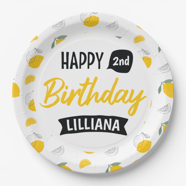 Plato De Papel Lemonade Stand Happy Birthday Theme Personalizado (Anverso)