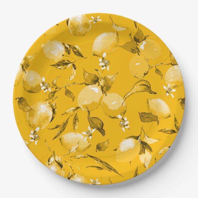 Plato De Papel Lemones acuarelas 10 (Anverso)