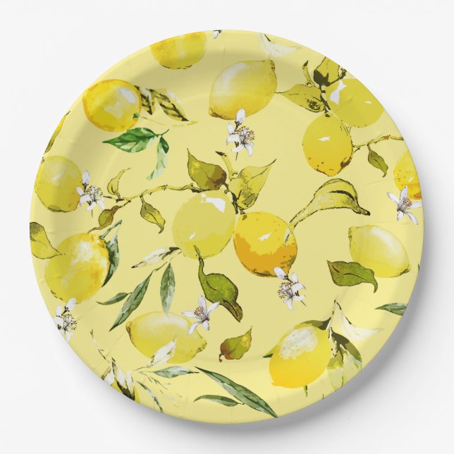 Plato De Papel Lemones acuarelas 15 (Anverso)