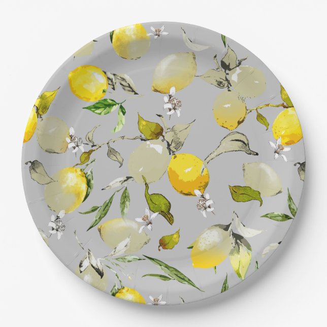 Plato De Papel Lemones acuarelas 19 (Anverso)