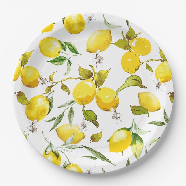 Plato De Papel Lemones acuarelas 5 (Anverso)