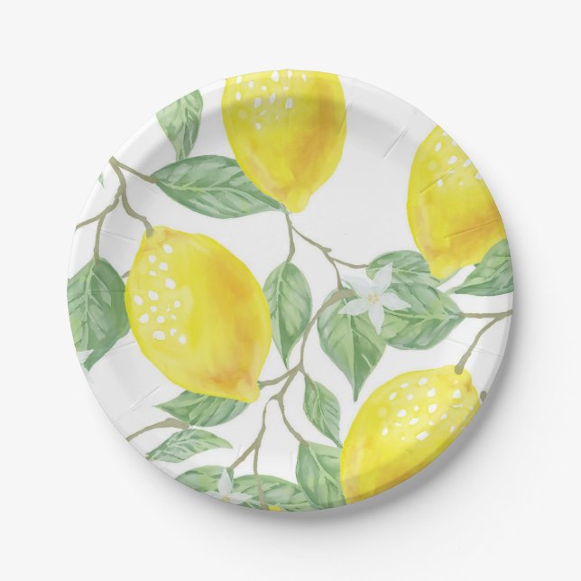 Plato De Papel Lemones amarillos en el diseño del vino (Anverso)