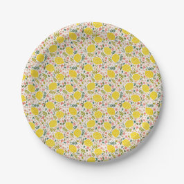Plato De Papel Lemones Amarillos Modernos con Floral Rosa