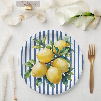 Plato De Papel Lemones en franjas verticales