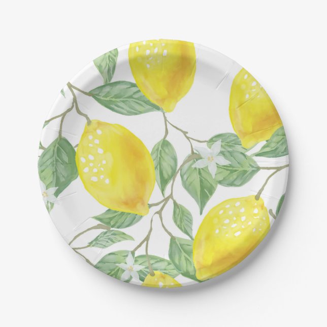 Plato De Papel Lemones imprimen placas de papel en amarillo y ver (Anverso)