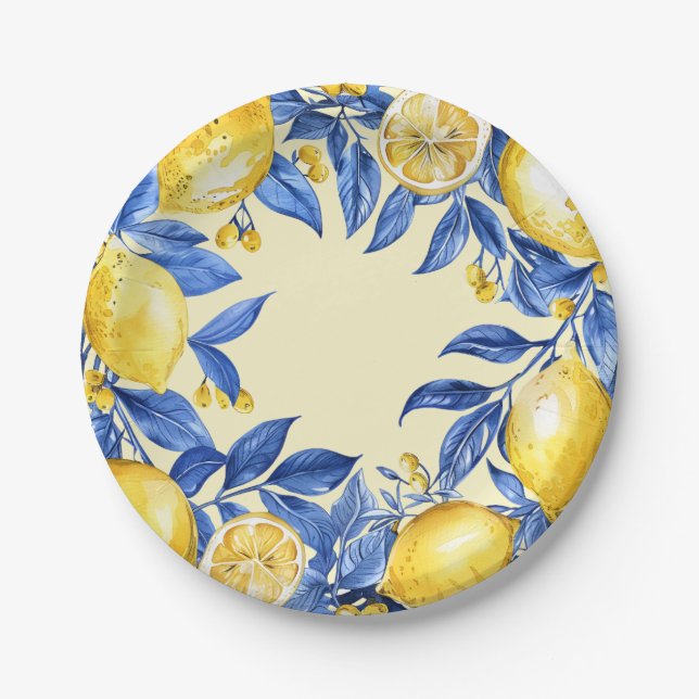 Plato De Papel Lemones portugueses sobre el azul (Anverso)