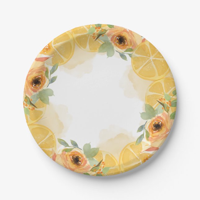 Plato De Papel Lemones y flores ducha de novias (Anverso)