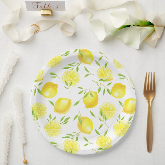 Plato De Papel Lemones y hojas (Boda)