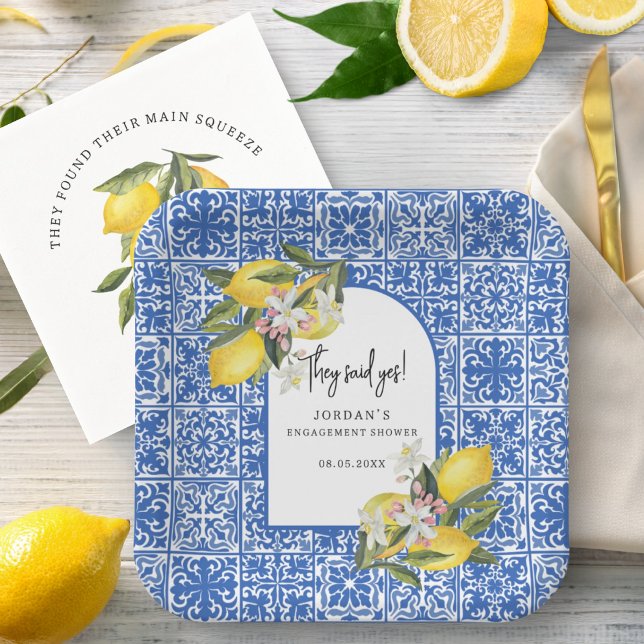 Plato De Papel Lemones y mosaicos mediterráneos dijeron sí ducha (Subido por el creador)
