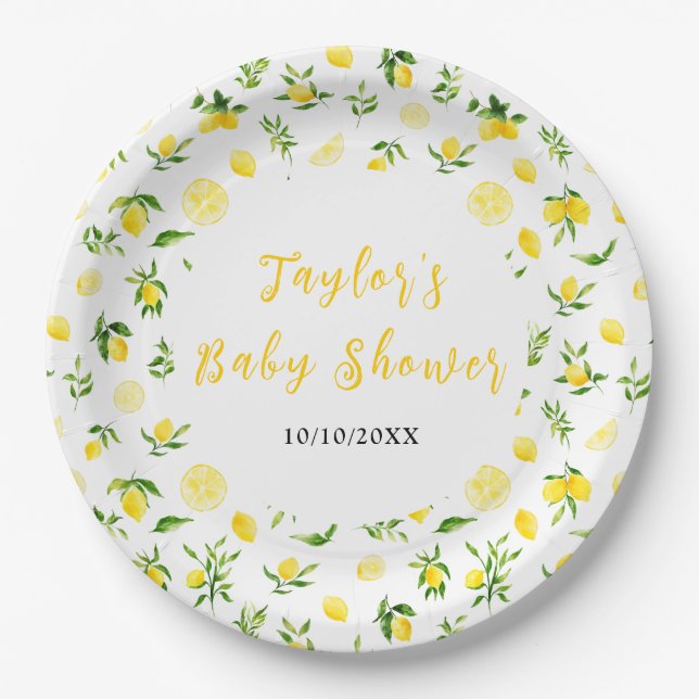 Plato De Papel Lemons and Foliage Baby Shower (Anverso)