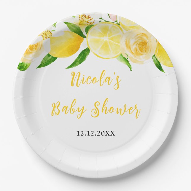 Plato De Papel Lemons and Foliage Baby Shower (Anverso)