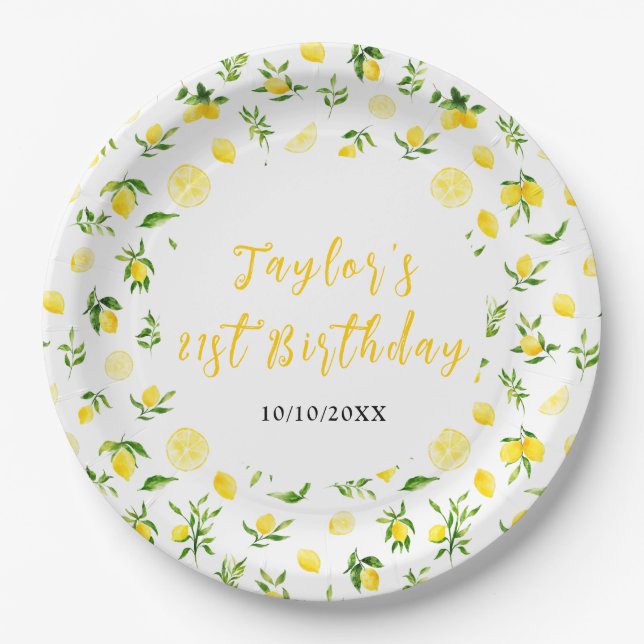 Plato De Papel Lemons and Foliage Birthday (Anverso)