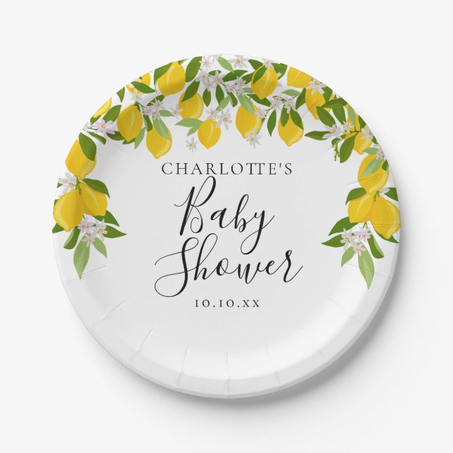 Plato De Papel Lemons Blossom Greenery Baby Shower (Anverso)