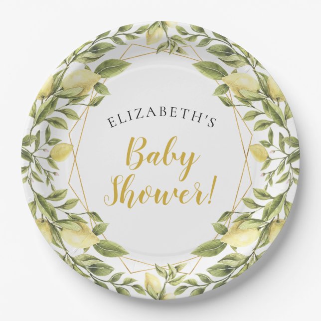 Plato De Papel Lemons Greenery Baby Shower (Anverso)