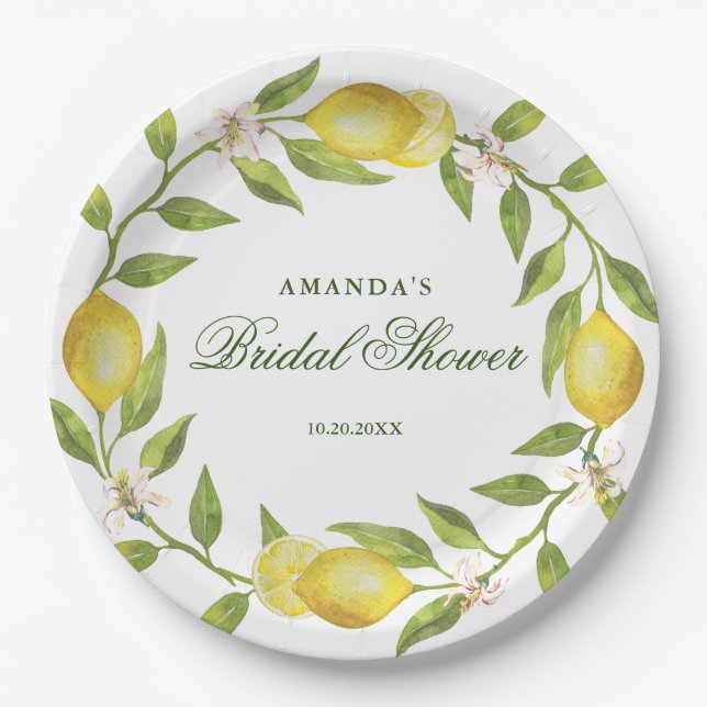 Plato De Papel Lemons Wreath & Greenery Bridal Shower Fiesta (Anverso)