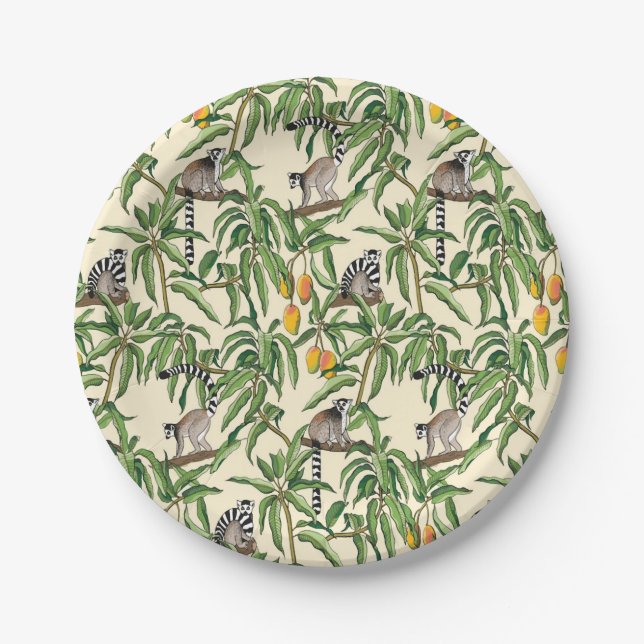 Plato De Papel lemurs and branches mango seamless pattern   (Anverso)