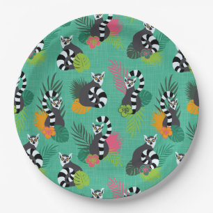 Plato De Papel Lemurs tropicales - Aquamarina